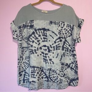 Bellambia Italy Boxy Linen Blouse Top Women L Tie Dye Coastal Boho Lagenlook Art